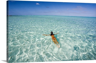 French Polynesia, Tahiti, Bora Bora, Woman Enjoy A Day In The Ocean
