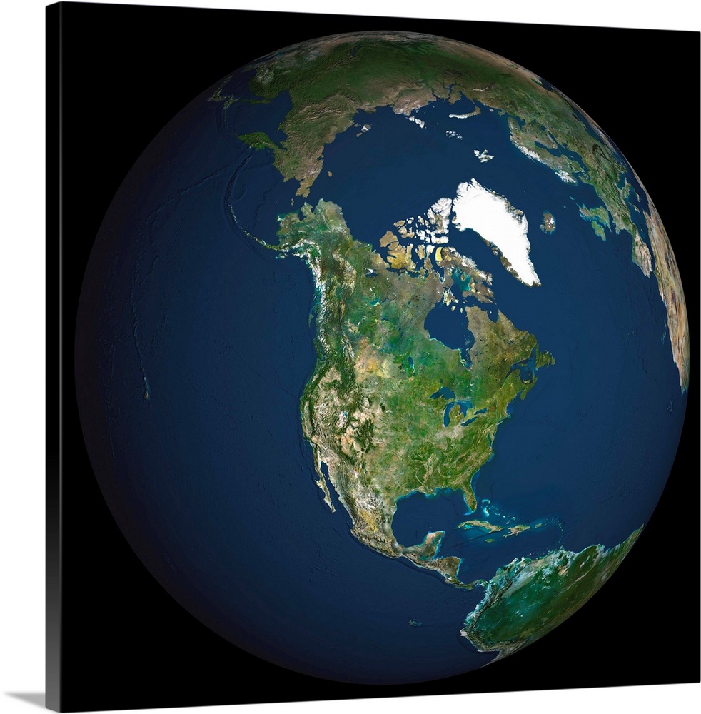 Globe North America, True Colour Satellite Image. Earth. True colour satellite image of the Earth, centred on North Americ...