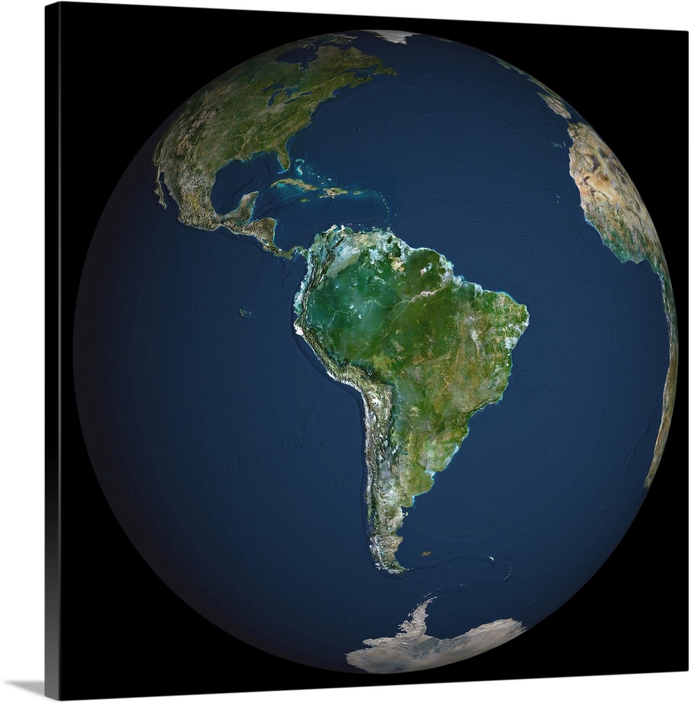 Globe South America, True Colour Satellite Image. Earth. True colour satellite image of the Earth, centred on South Americ...
