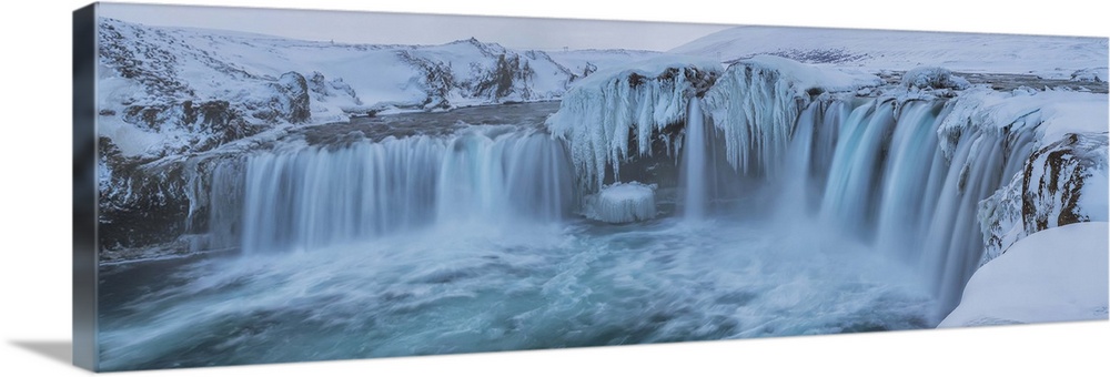 Godafoss With Large Pieces Of Ice Forming In The Cold Weather, Iceland