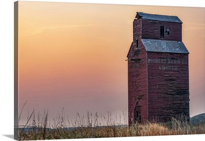 Grain Elevator At Sunset On The Canadian Prairies, Val Marie, Saskatchewan, Canada