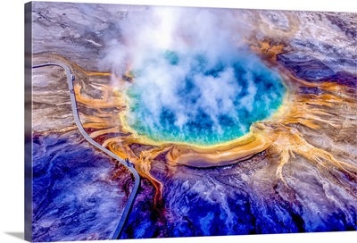 Grand Prismatic Spring is one of the largest and most beautiful examples of a common hydrothermal feature in Yellowstone National Park and one of the largest hot springs in the United States.