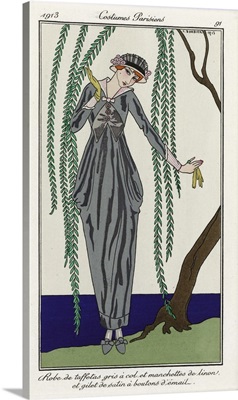 Gray Taffeta Dress With Lawn Collar And Cuffs, Journal Des Dames Et Des Modes