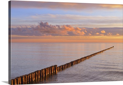 Groyne At Sunrise, Baltic Sea, Mecklenburg-Western Pomerania, Germany