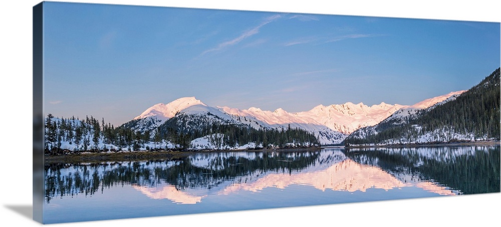 Snowy scenic reflected in the waters of Harrison Lagoon at sunrise, Port Wells, Prince William Sound, Chugach National For...