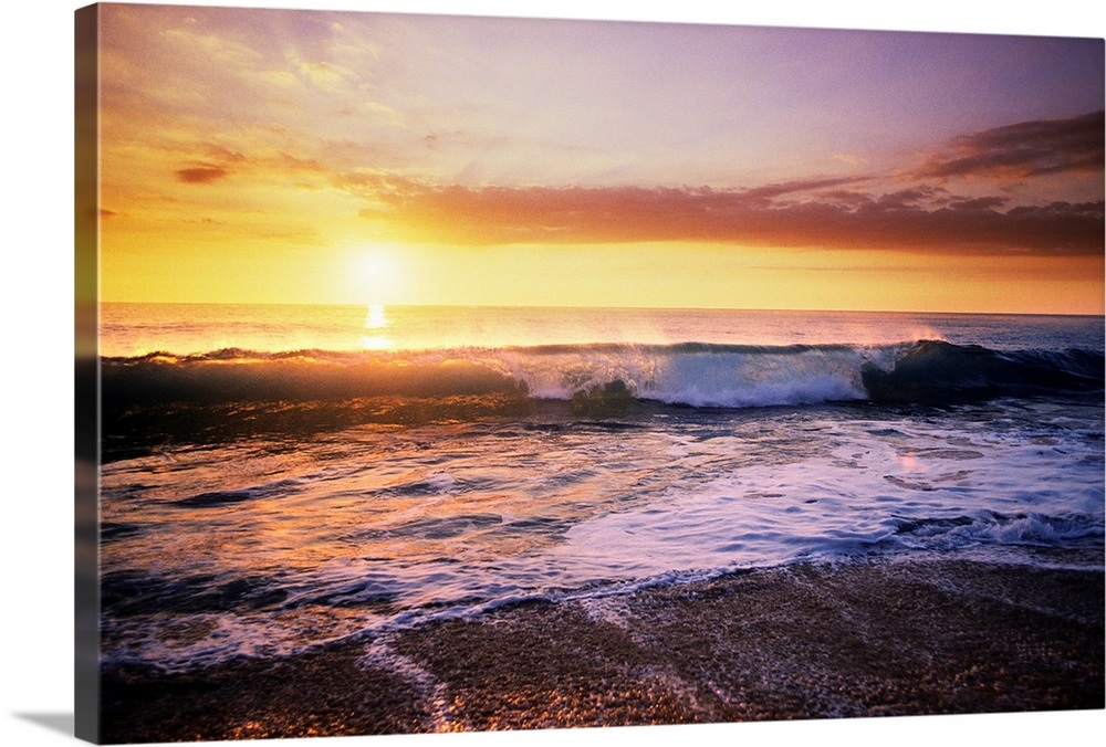 Hawaii Beautiful Wave Crashing On Shoreline Sunset Illuminates Ocean