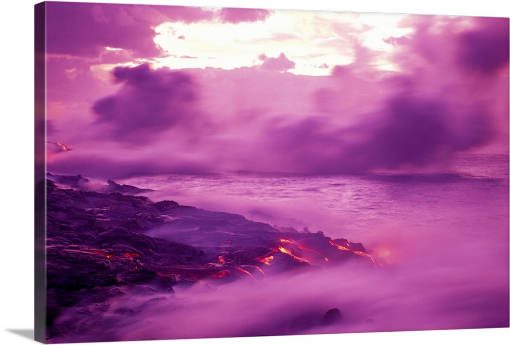 Hawaii, Big Island, Kilauea Lava Flow, Purple Smoke