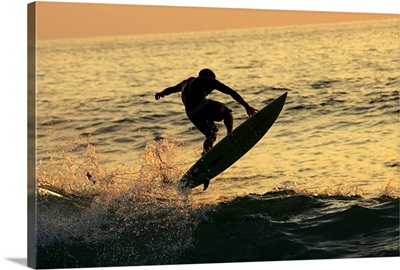 Hawaii, Big Island, Kona, Surfer At Sunset