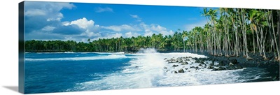 Hawaii, Big Island, Ocean Surf Crashing On Kalapana Black Sand Beach