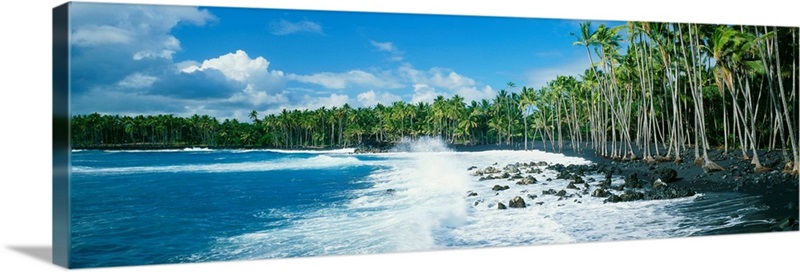 Hawaii, Big Island, Ocean Surf Crashing On Kalapana Black Sand Beach ...