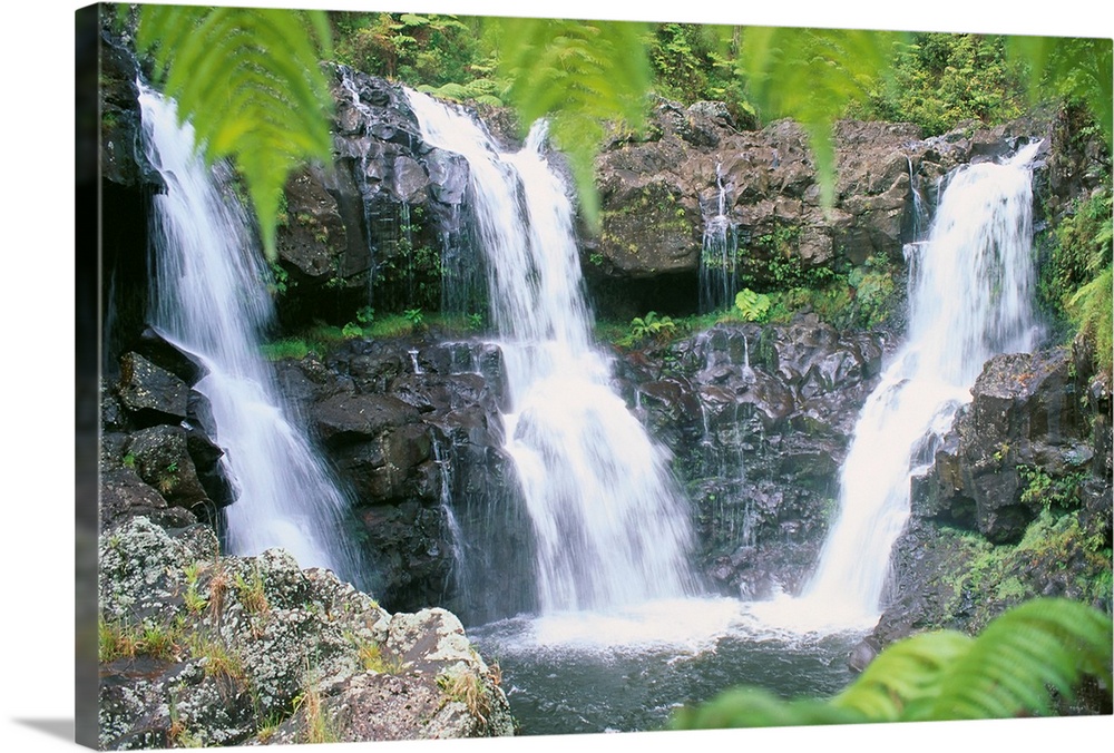 Hawaii, Big Island, Rainforest Waterfalls, Three Waterfalls Feed