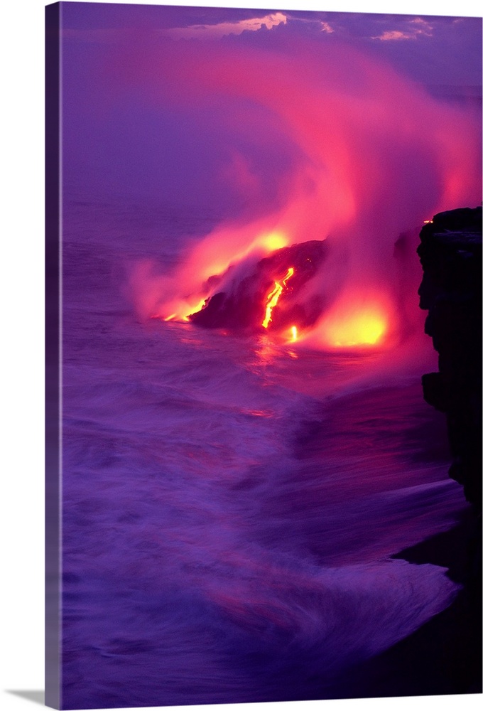 Hawaii, Big Island, Volcano Lava Meets The Sea