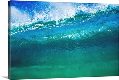 Hawaii, Green Wave At Its Peak With White Wash, Blue Sky