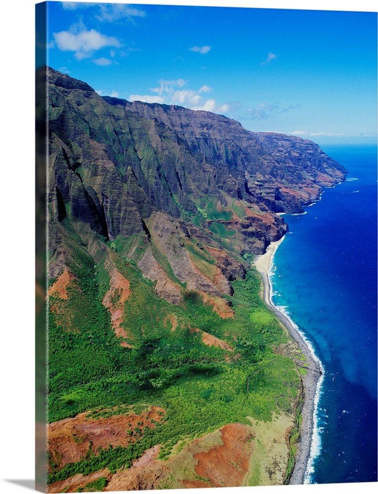 Hawaii, Kauai, Aerial Along Napali Coastline With Amazing Ridges, Remote Beaches