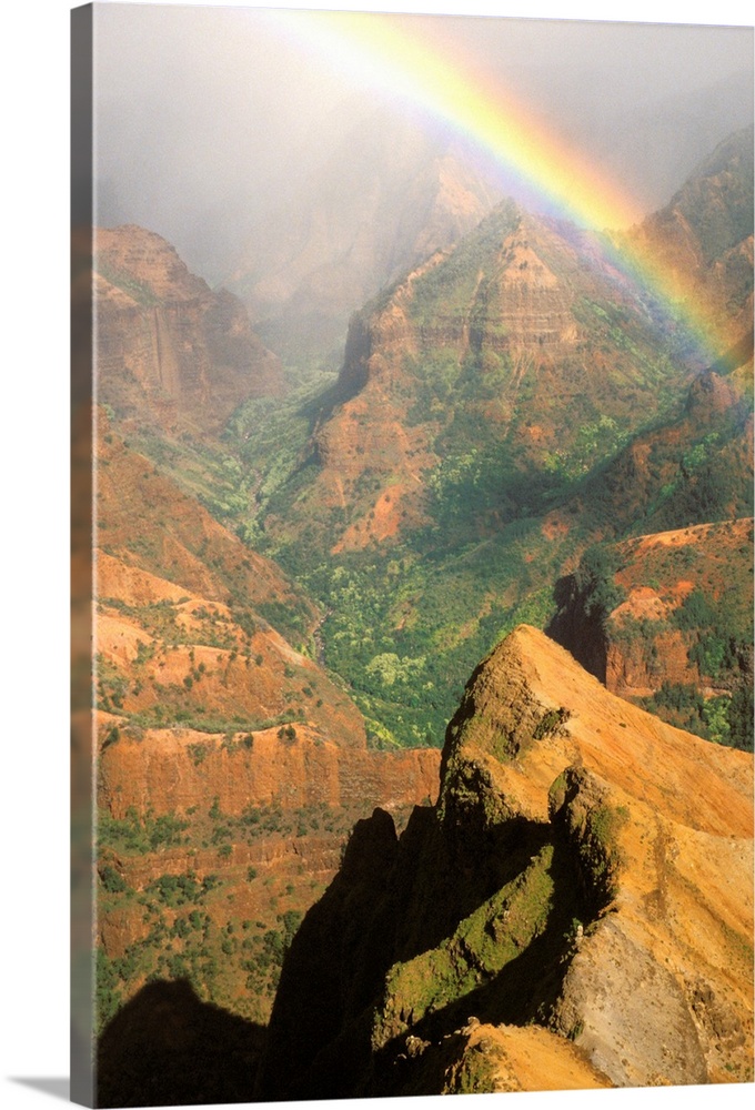 Hawaii, Kauai, Bright Rainbow Over Waimea Canyon Wall Art, Canvas