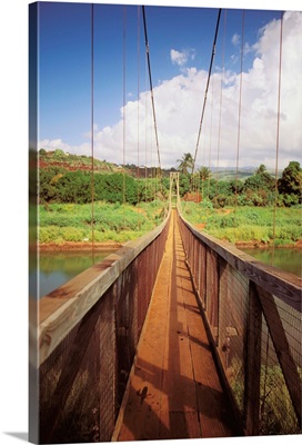 Hawaii, Kauai, Hanapepe, Wooden Footbridge Across A River