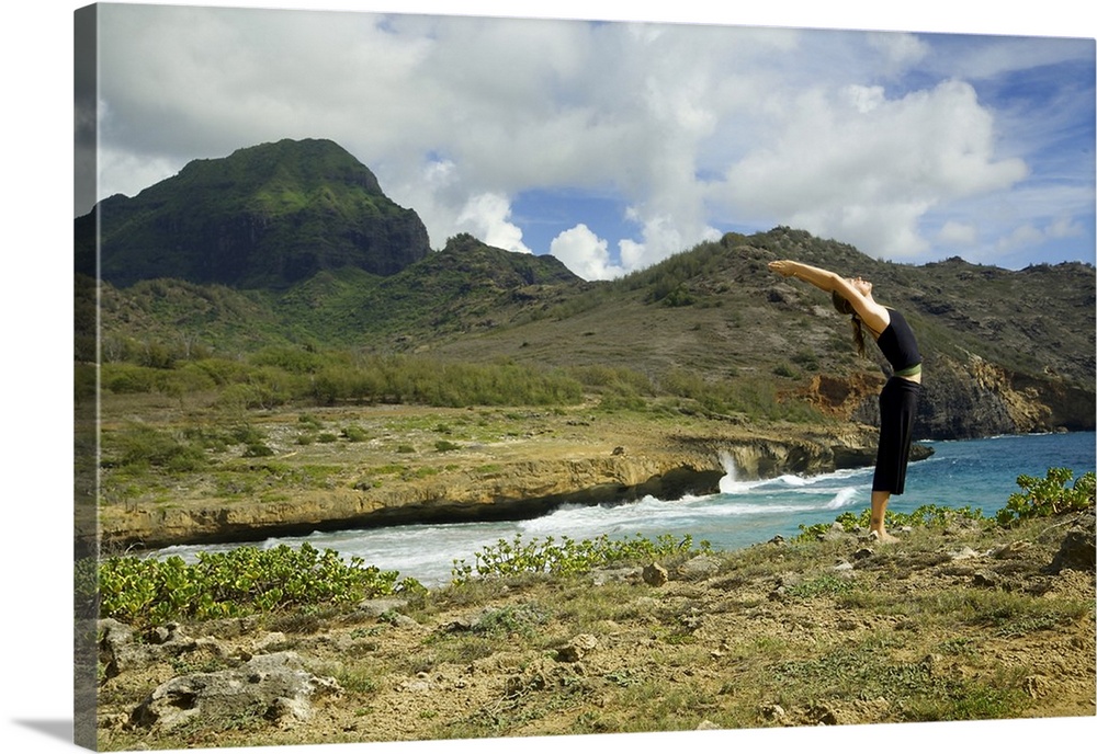 Hawaii, Kauai, Mahaulepu, Woman Doing Yoga Wall Art, Canvas Prints, Framed  Prints, Wall Peels