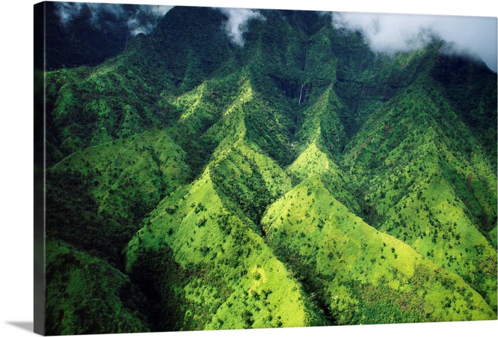 Hawaii, Kauai, Makalena Mountains, Lush Aerial View Of Mountain