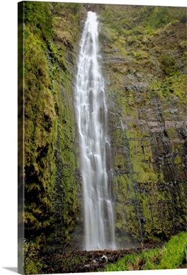 Hawaii, Maui, A waterfall in Kipahulu with lush foliage