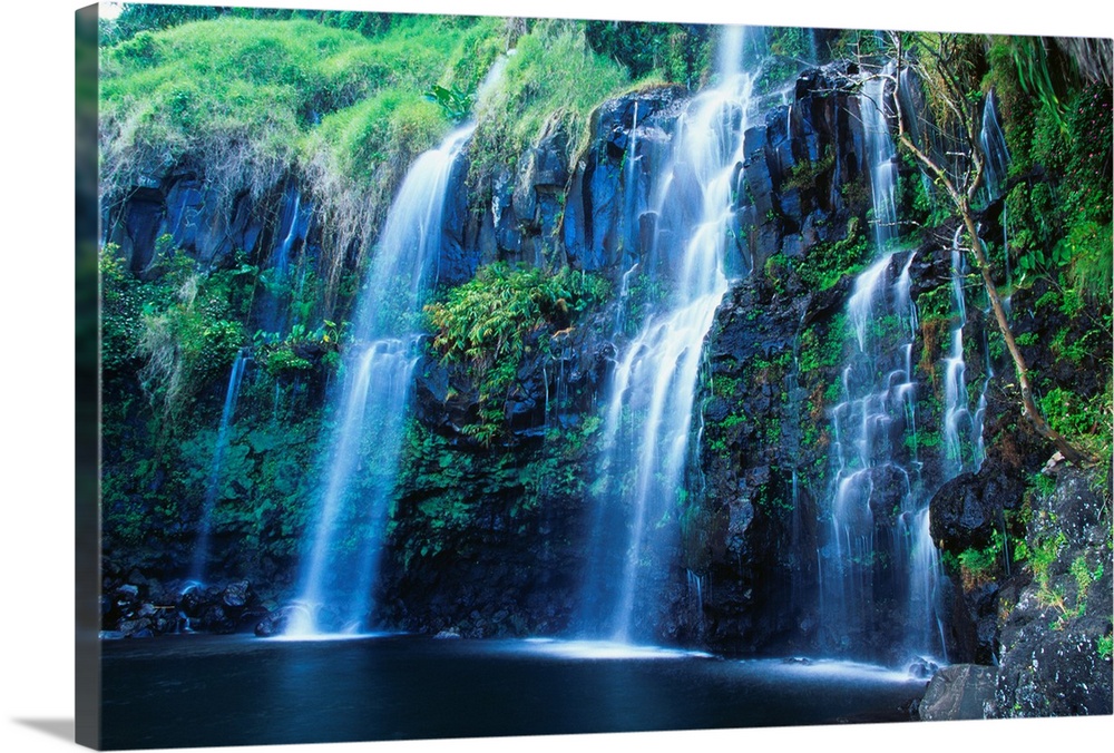 Hawaii, Maui, Hana Coast, Waterfall Flows Into Blue Pool
