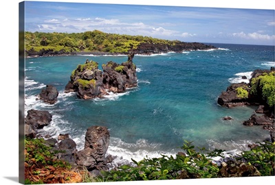 Hawaii, Maui, Hana, View of the Waianapanapa coastline