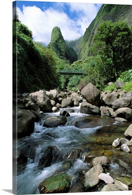 Hawaii, Maui, Iao Needle Above Stream