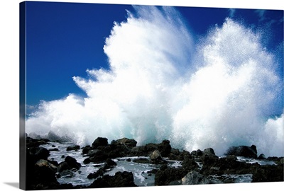 Hawaii, Maui, Makena Coast, Surf Crashing Along Lava Rock Shoreline