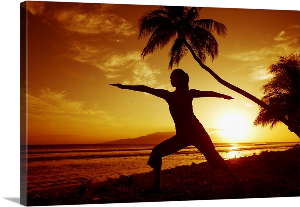 Hawaii, Maui, Olowalu, Woman Doing Yoga By The Ocean At Sunset