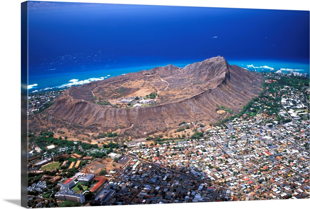 Hawaii, Oahu, Aerial View Of Diamond Head And Waikiki With Coast