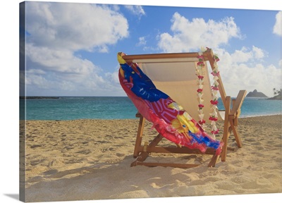 Hawaii, Oahu, Kailua, A Lounge Chair On The White Sandy Beach Of Lanikai