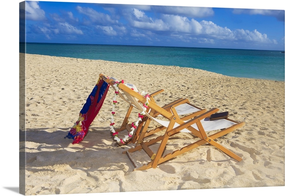 Hawaii Oahu Kailua Two Lounge Chairs On The White Sandy Beach Of Lanikai