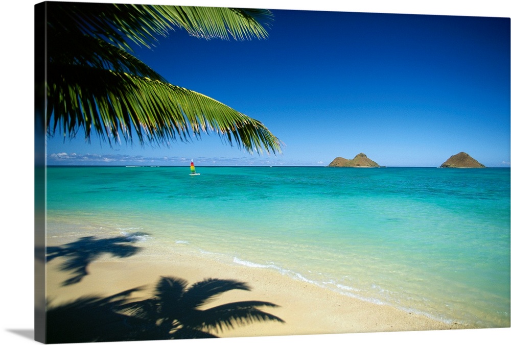 Hawaii, Oahu, Lanikai Beach, Hobie Cat Sailing Near Mokulua Island