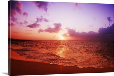 Hawaii, Oahu, North Shore, Beautiful Sunset Over The Ocean