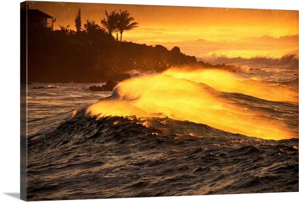 Hawaii, Oahu, North Shore, Coastline At Sunset