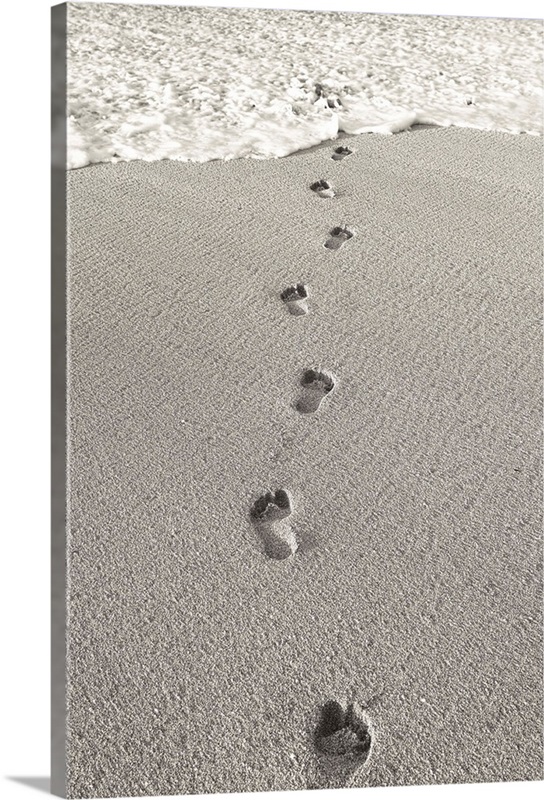 Hawaii, Oahu, North Shore, Footprints In The Sand Leading Into The ...