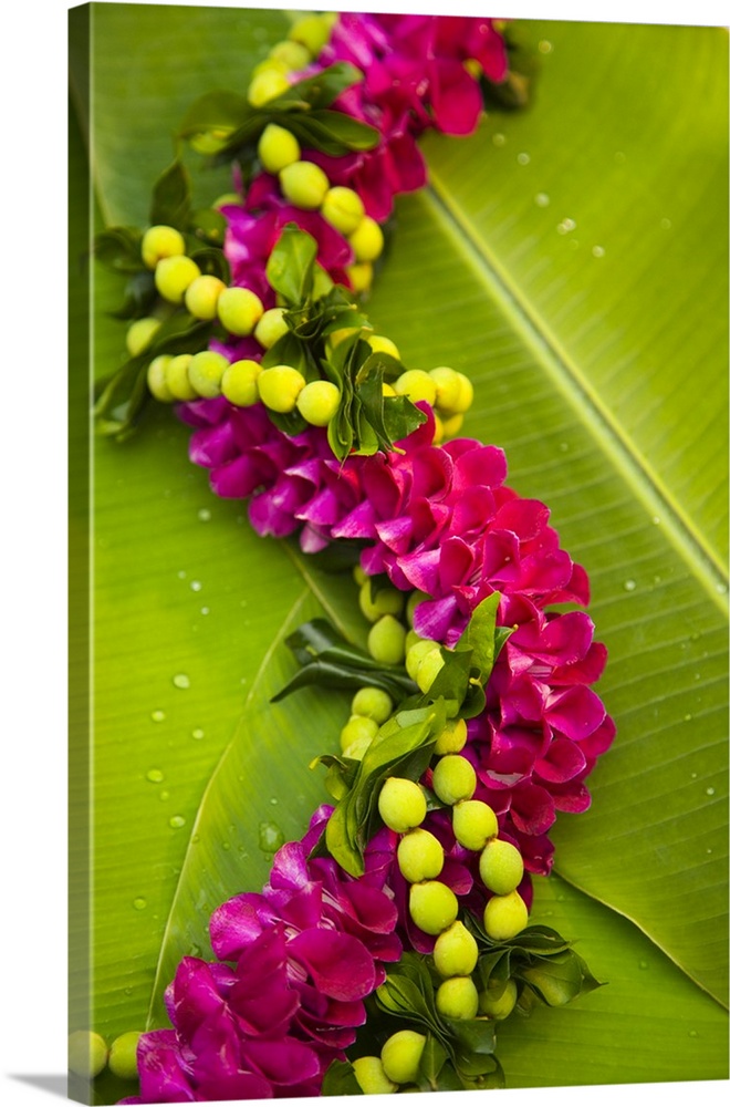 Hawaii, Oahu, Orchid Lei On Banana Leaves