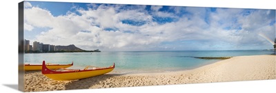 Hawaii, Oahu, Waikiki, Outrigger Canoes On The Beach