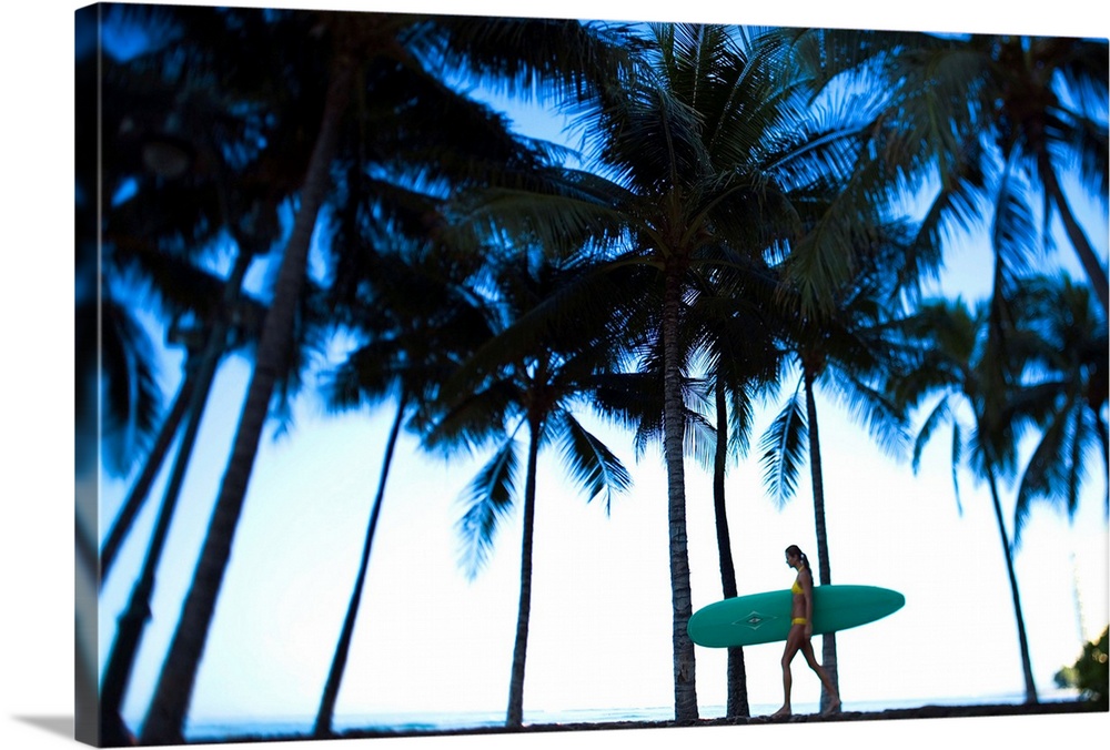 Hawaii, Oahu, Waikiki, Woman Walking With Surfboard