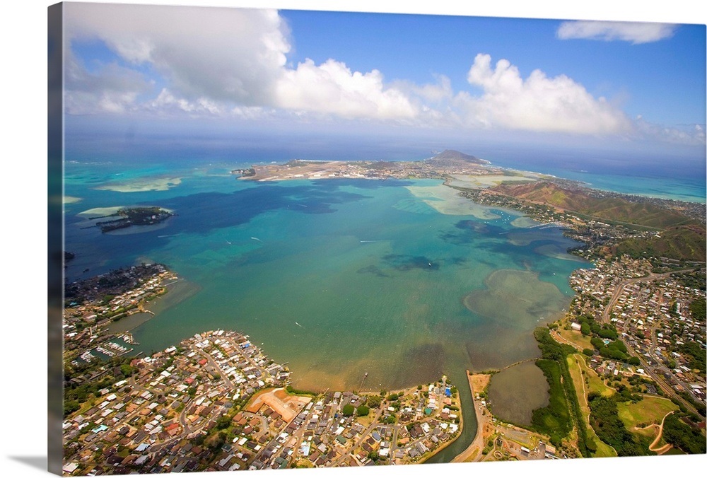 Hawaii Oahu Windward Coast Aerial Of Kaneohe Bay Wall Art Canvas 
