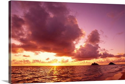 Hawaii, Oahu, Windward Coast, Mokulua Islands At Sunrise