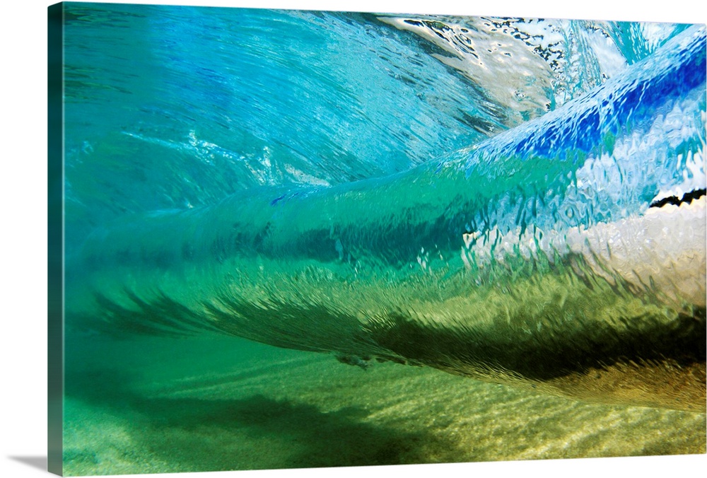 Canvas photo art of a wave about to crash seen from underneath the water.
