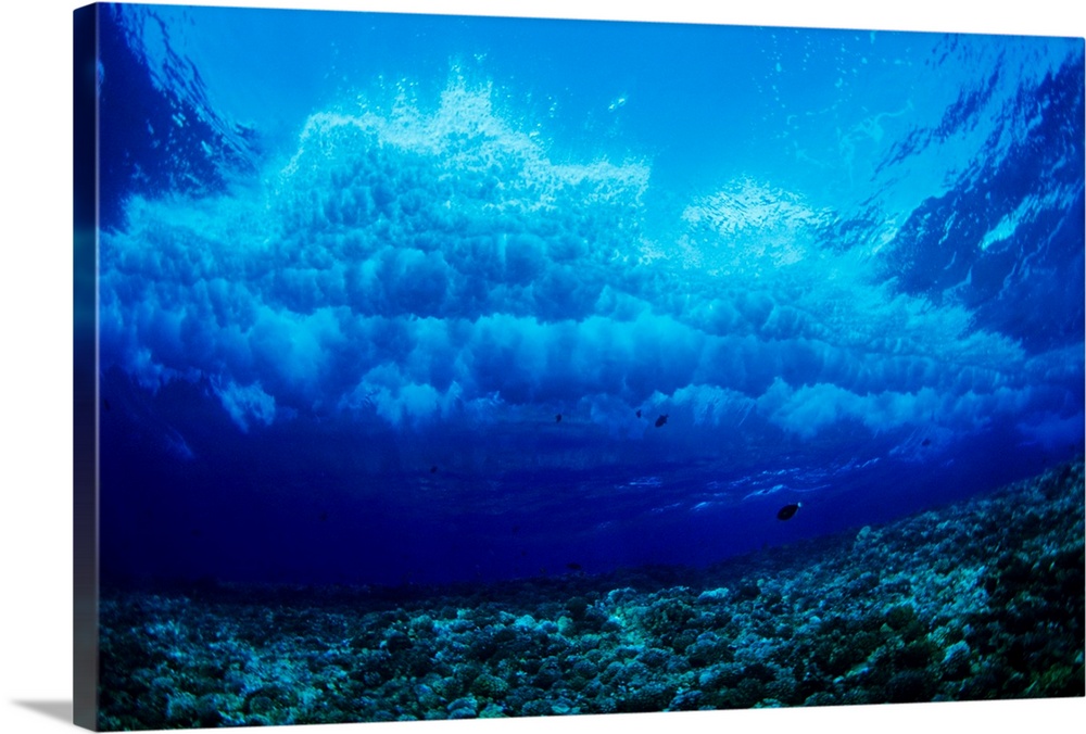 Hawaii, Underwater View Of Wave Breaking Over Coral Reef