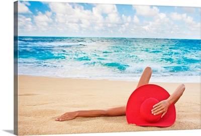 Hawaii, Woman Laying On The Beach
