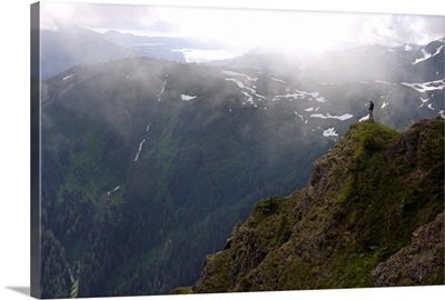 Hiker on Eagle Peak promontory Admiralty Island Tongass National Fores