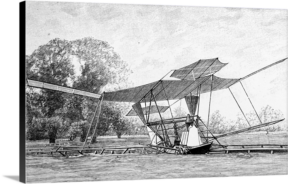 Illustration depicting Hiram Maxim's steam-powered plane. Hiram Maxim, an British inventor. Dated 19th Century.