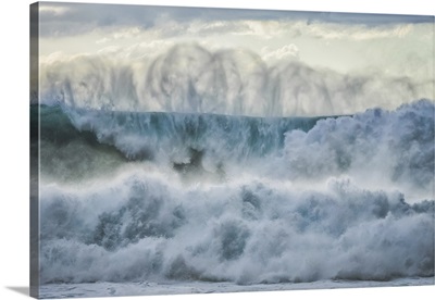 Huge Waves Crashing Near The Shores Of Oahu, Hawaii, United States Of America