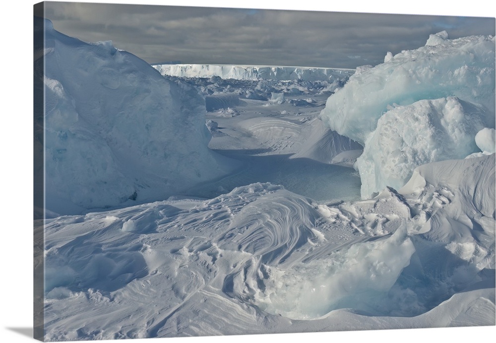 Icebergs and pack ice on the Weddell Sea on a bright sunny day in antarctica, antarctica.