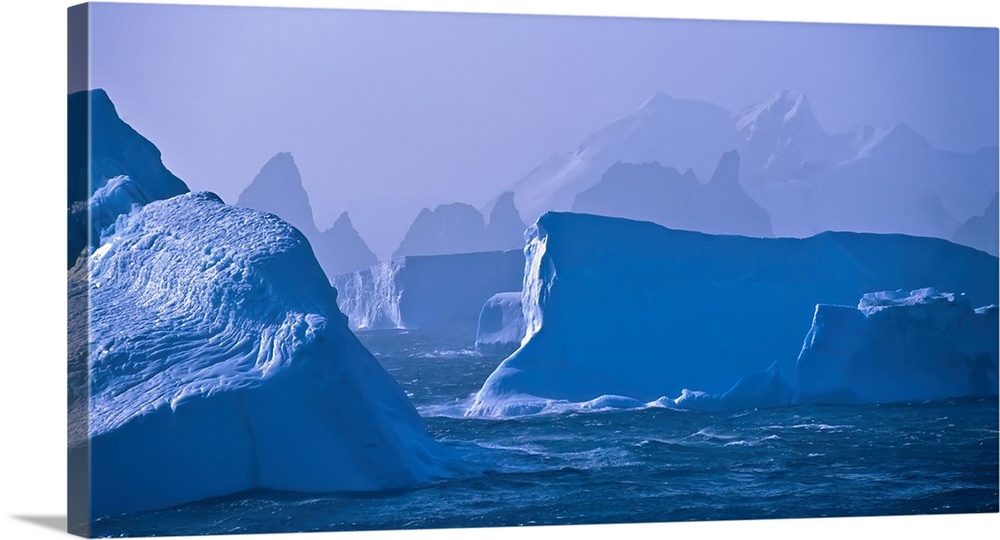 Icebergs in the Southern Ocean off Laurie Island in the south Orkney islands. Antarctic treaty system.