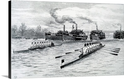 Illustration Depicting A Scene From Cambridge And Oxford University Boat Race, 19th C.