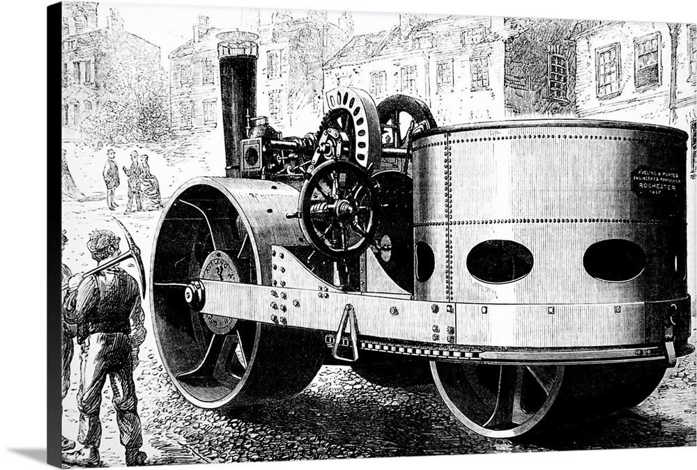 Illustration depicting a steam roller built for the city of Liverpool. Dated 19th Century.
